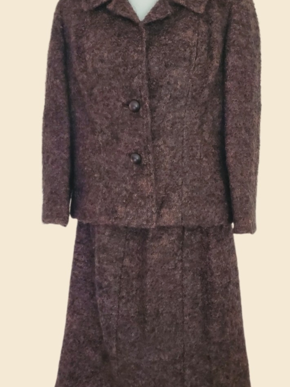 Wool-Blend Brown Midi Classic 2 Piece Skirt Set